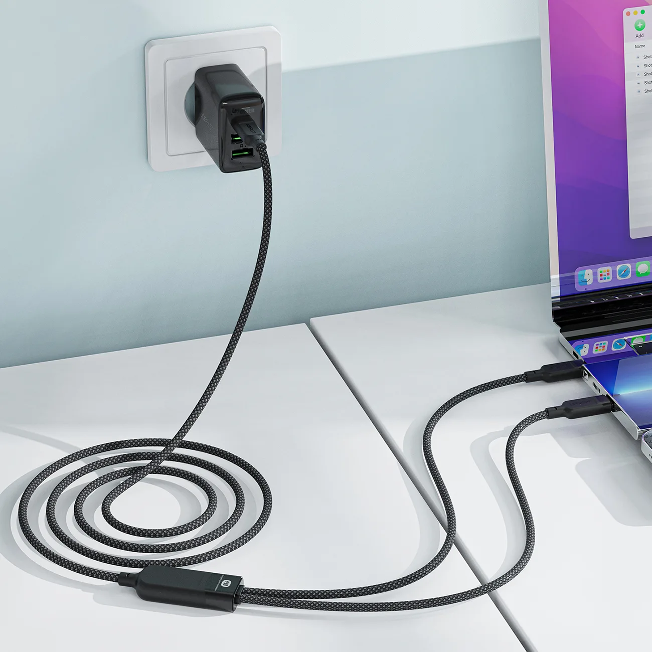 2 az 1-ben kettős USB-C kábel – 2x USB-C 100 W 480 Mb/s – Fekete 6