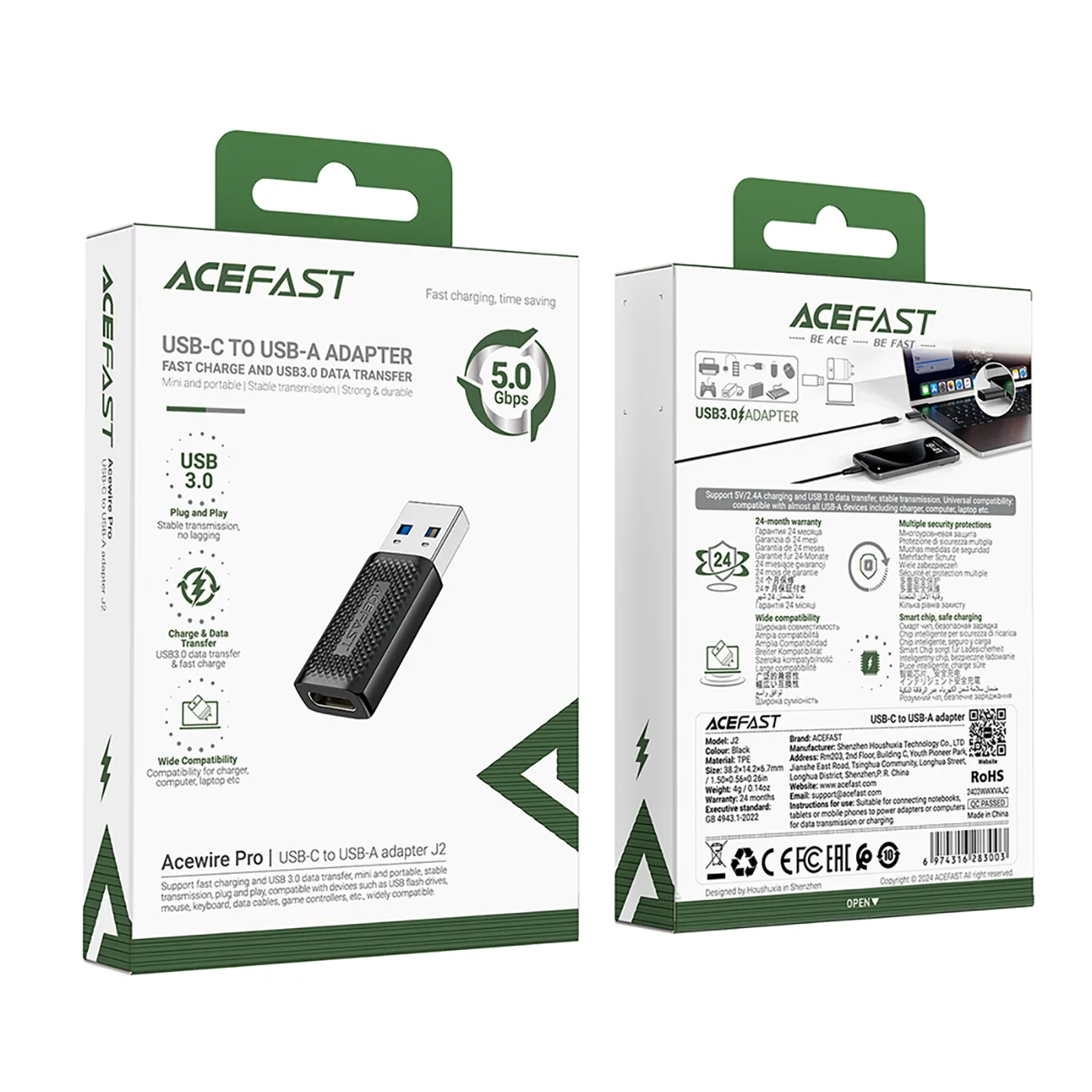 USB-C to USB-A 3.0 Adapter (Male) 5 Gb/s - Black 5
