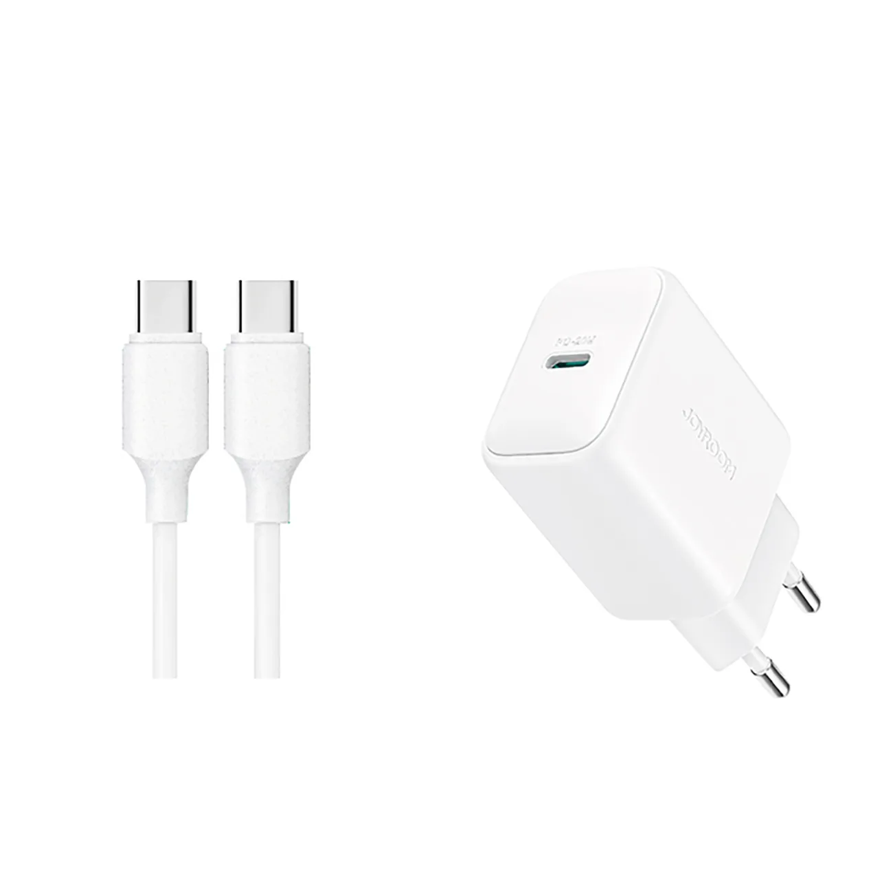USB-C PD QC 20 W-os fali töltő + 1 m-es USB-C kábel – fehér
