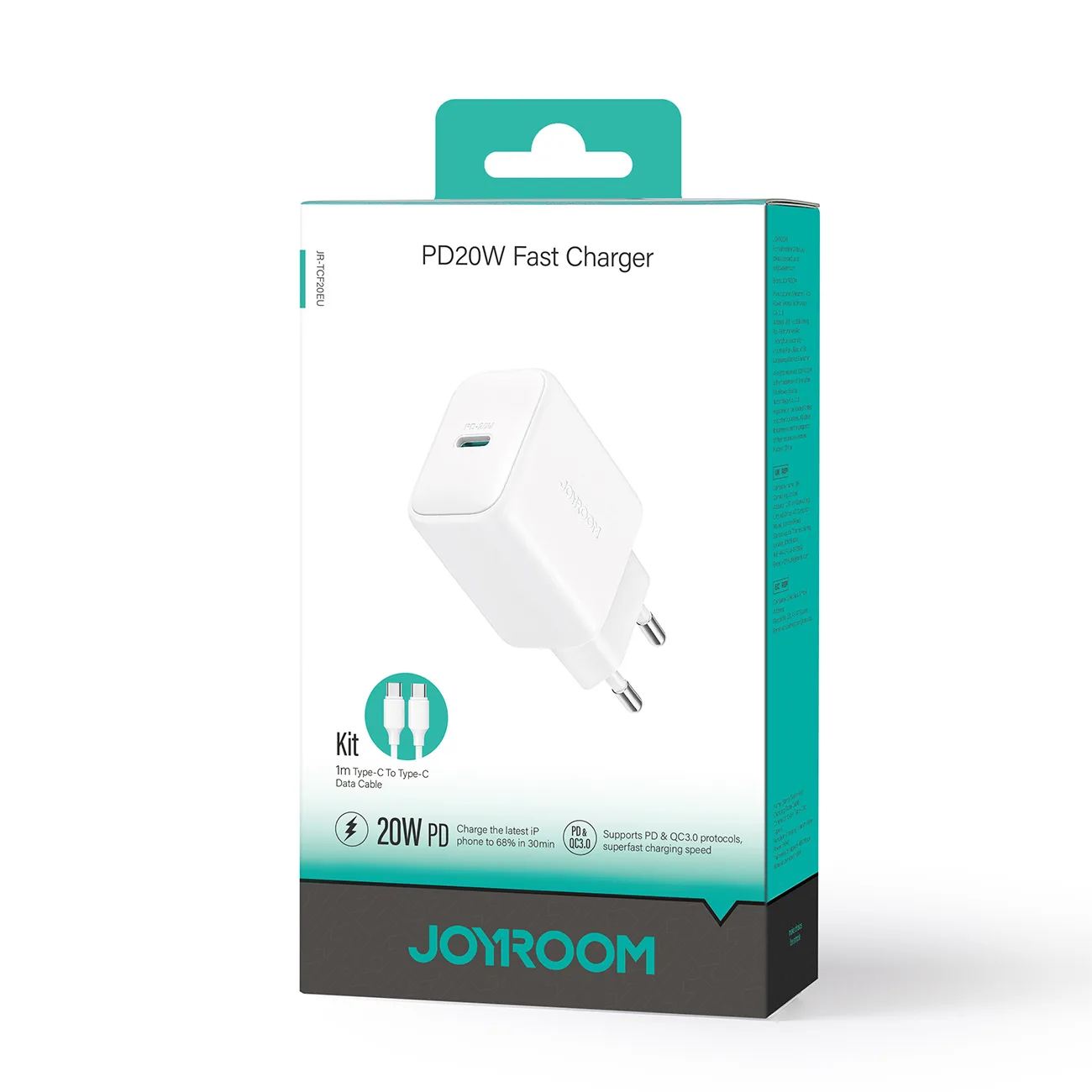USB-C PD QC 20 W-os fali töltő + 1 m-es USB-C kábel – fehér 8