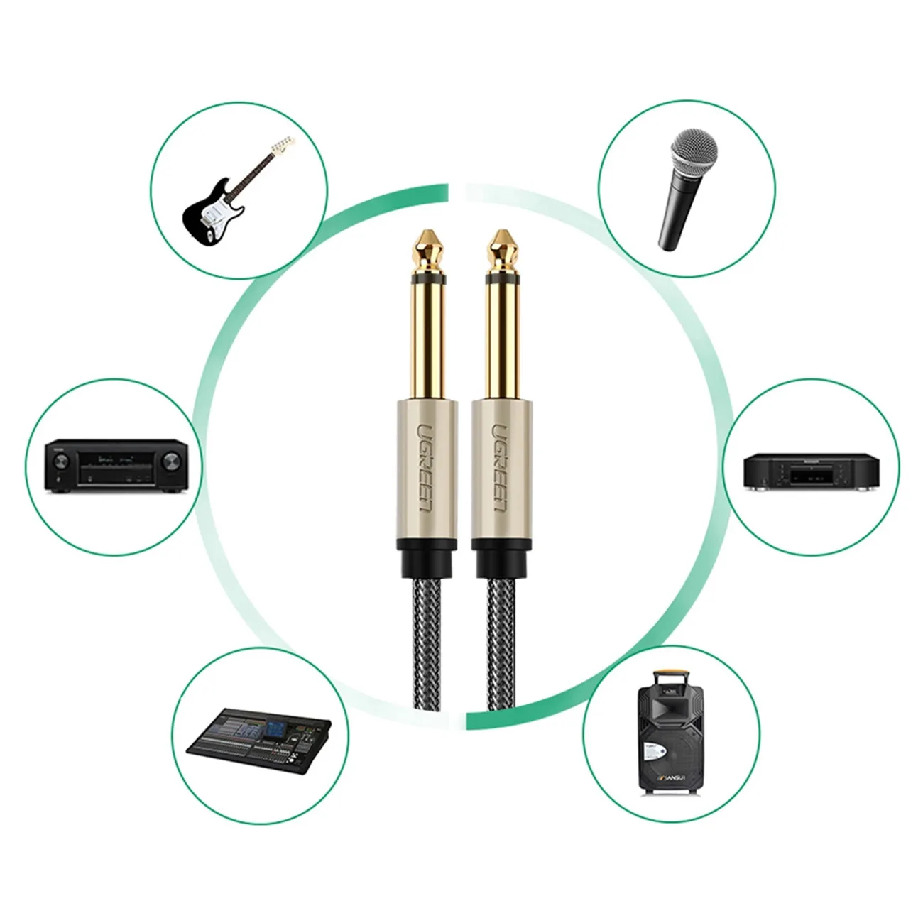 Mono audio kabel: 6,35 mm TS priključak na 6,35 mm priključak, 3 m, sivi 4