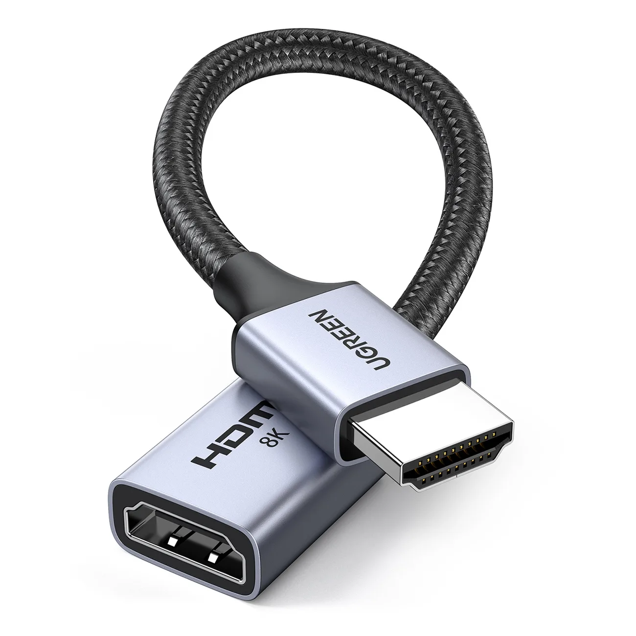 HDMI hosszabbító kábel (hím) / HDMI (nő) 8K, 15 cm - szürke