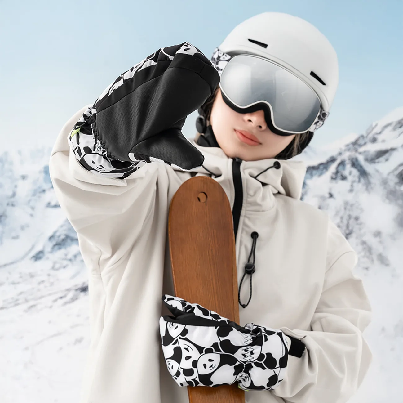 Panda Heat gyermek ujjatlan síkesztyű, S méret - fekete/fehér 8