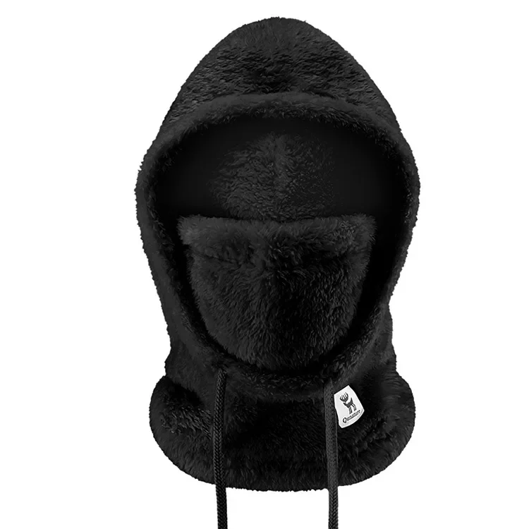 Meleg Arctic Velvet téli síbalaclava szőrme díszítéssel, L méret - fekete
