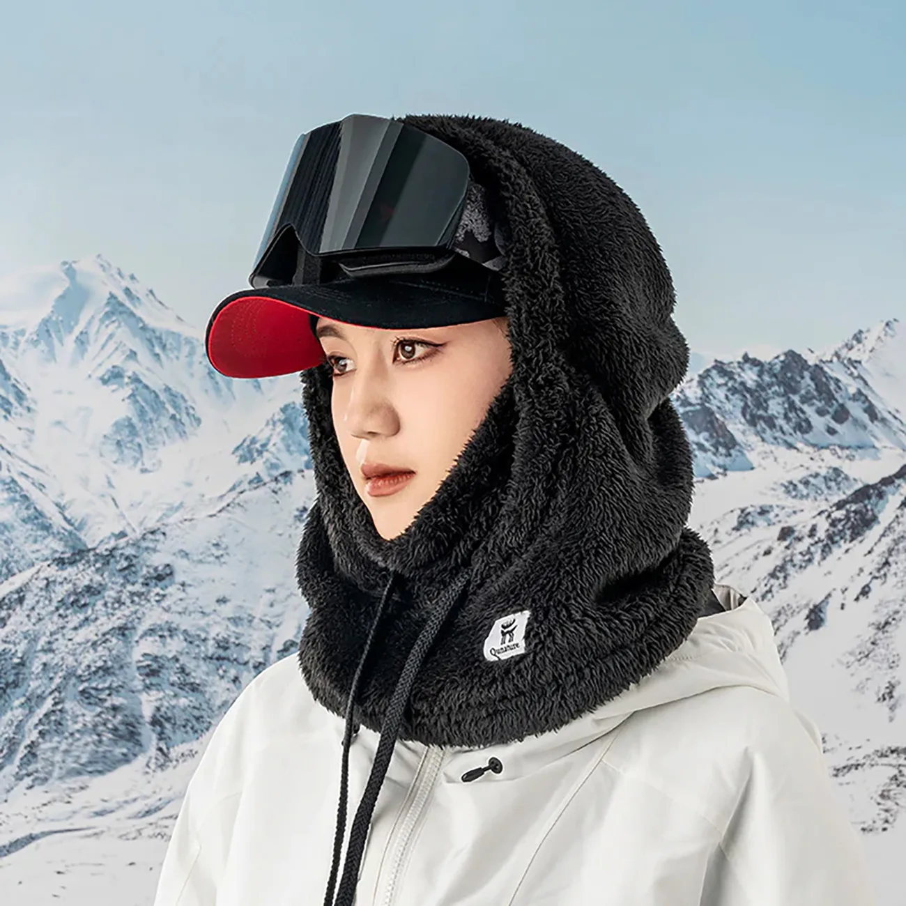 Topla zimska skijaška balaklava Arctic Velvet s krznom, veličina L - crna 6