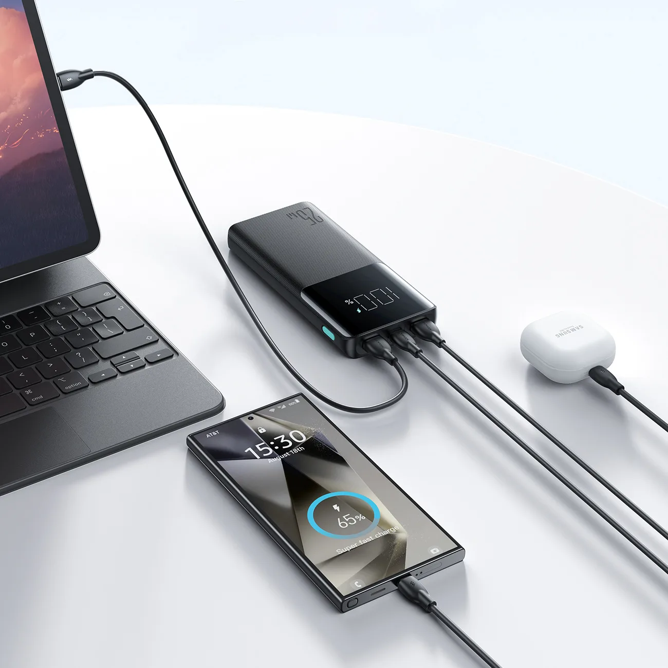10000mAh 25W Power Bank with 2x USB-A and 1x USB-C ports - SFC - Black 10