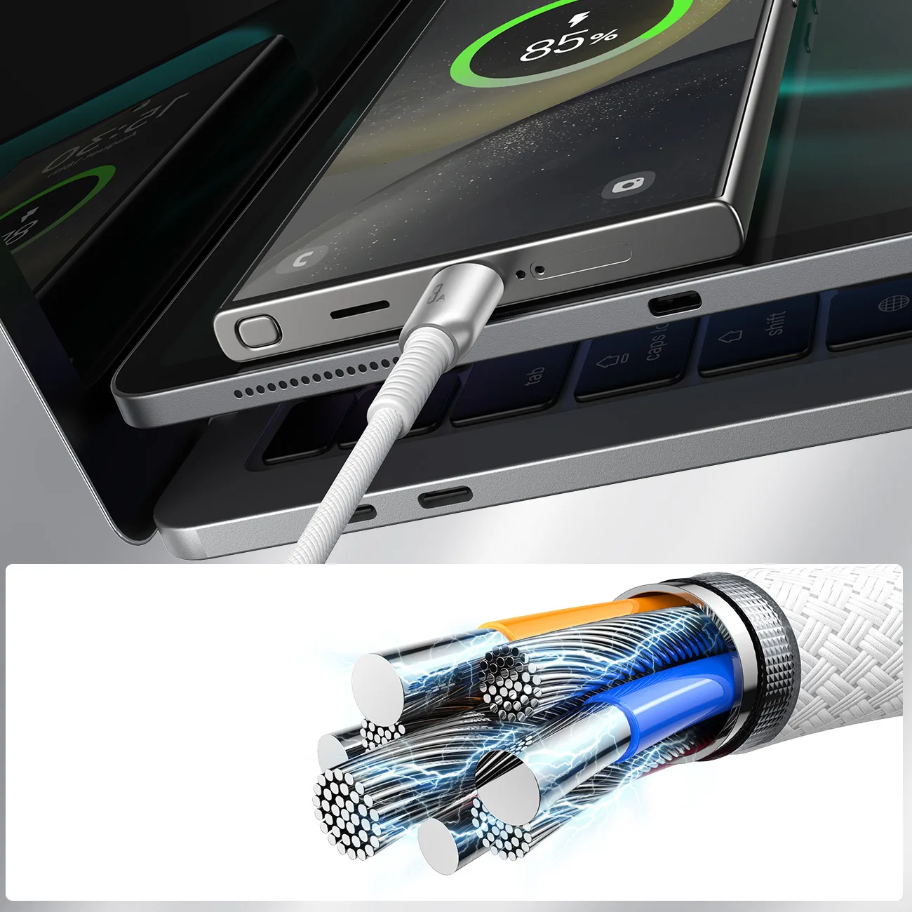 Cablu USB-A la USB-C din seria Cutting-Edge 3A, 1,2 m, gri 11