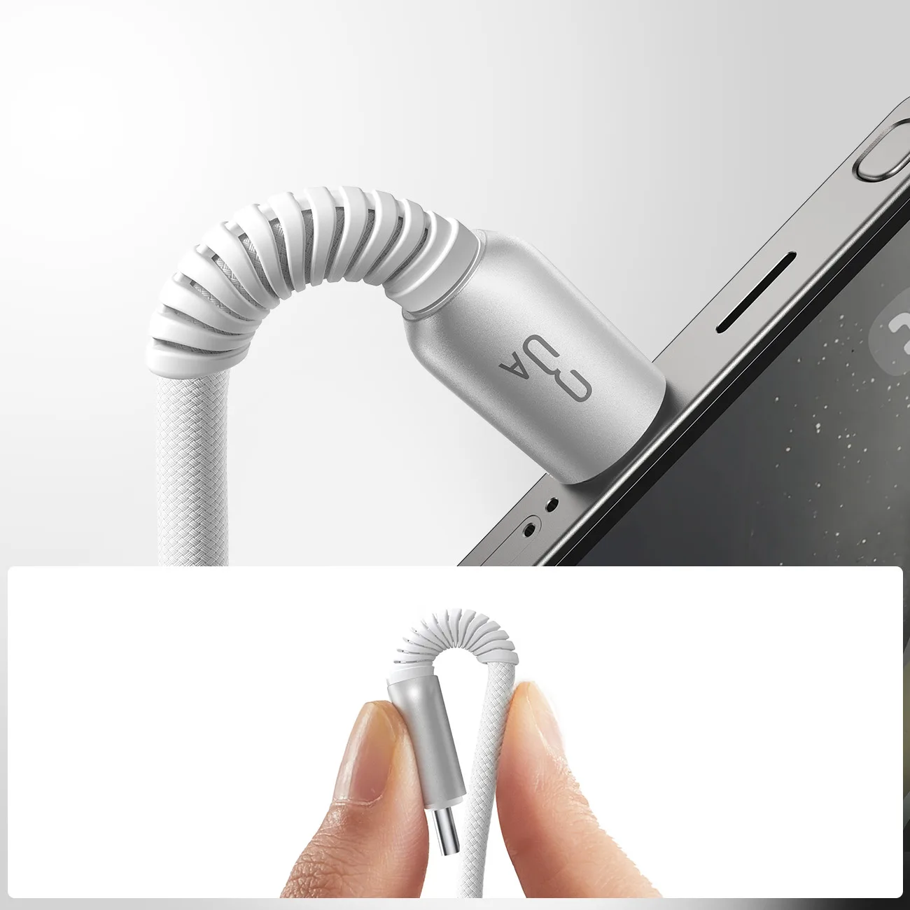 Cablu USB-A la USB-C din seria Cutting-Edge 3A, 1,2 m, gri 8
