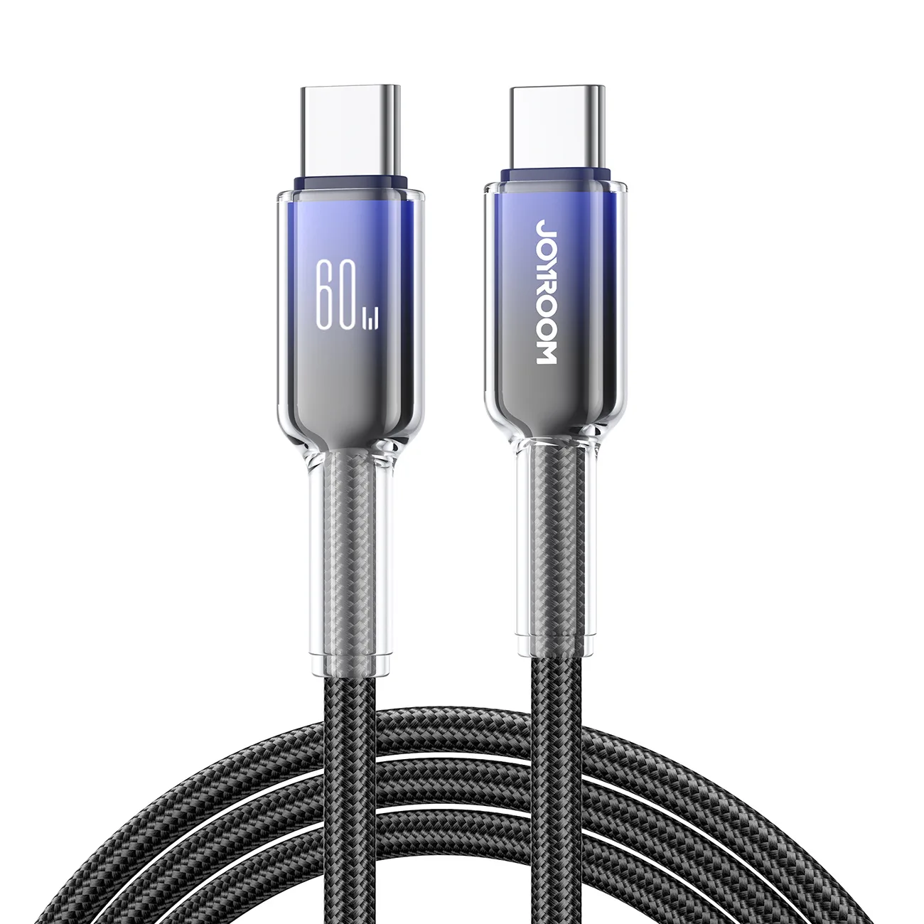 Crystal-Clear Series 60 W-os USB-C–USB-C kábel, 1,2 m, fekete