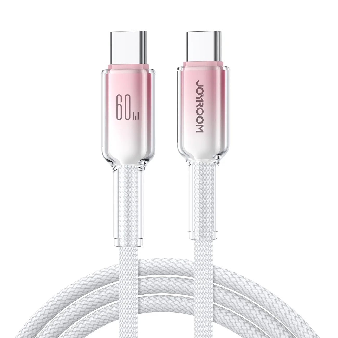 Crystal-Clear sorozat 60 W-os USB-C–USB-C kábel, 1,2 m, fehér