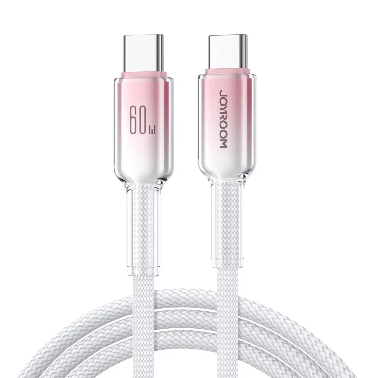 Crystal-Clear sorozat 60 W-os USB-C–USB-C kábel, 1,2 m, fehér