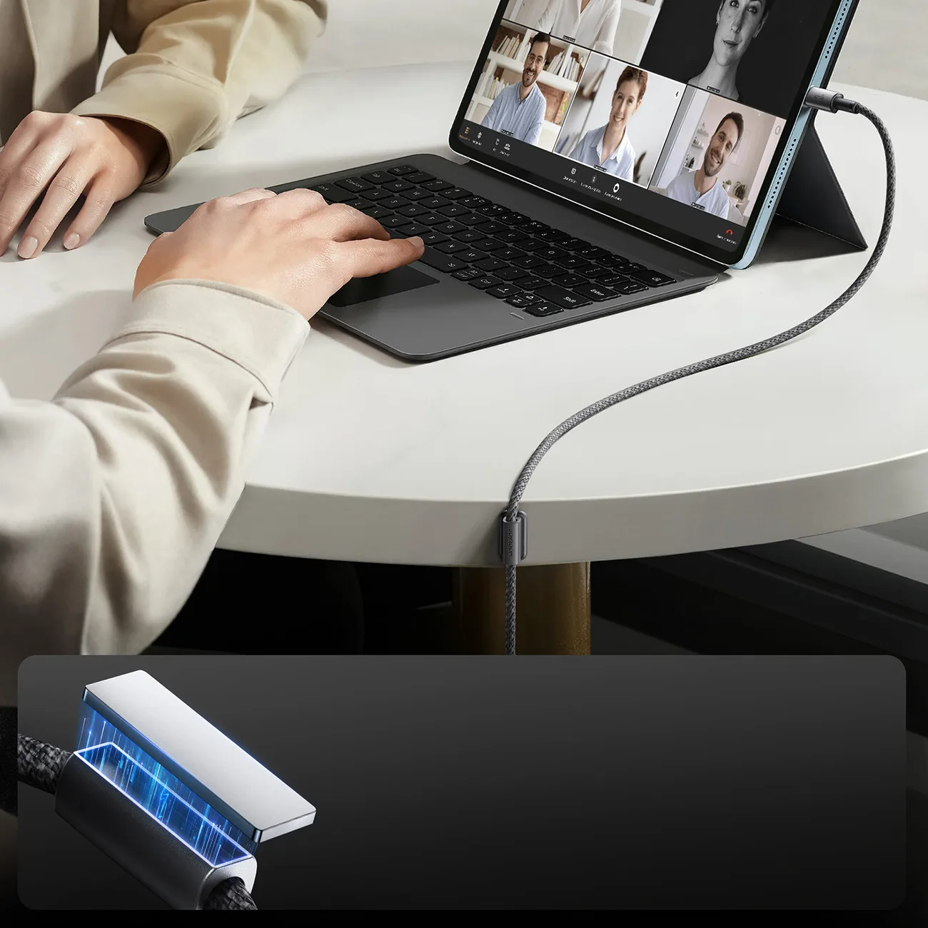 Kabel przewód USB-A - iPhone Lightning z organizerem uchwytem magnetycznym 1.2m - szary 10