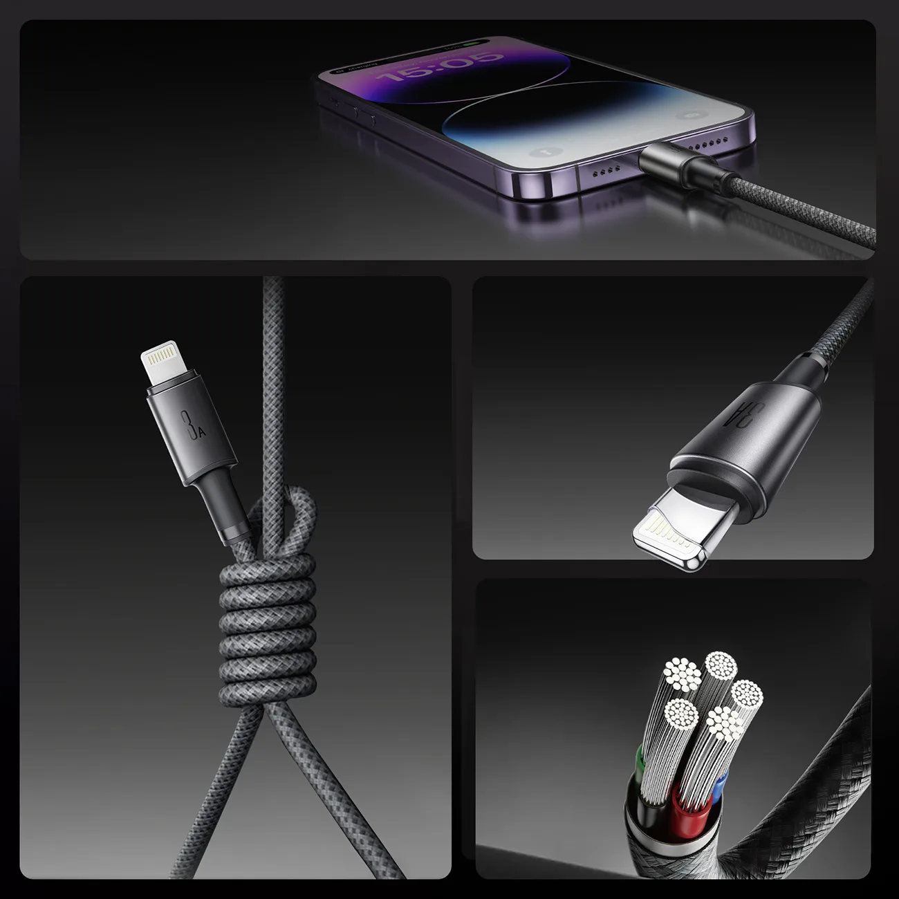 Kabel przewód USB-A - iPhone Lightning z organizerem uchwytem magnetycznym 1.2m - szary 11