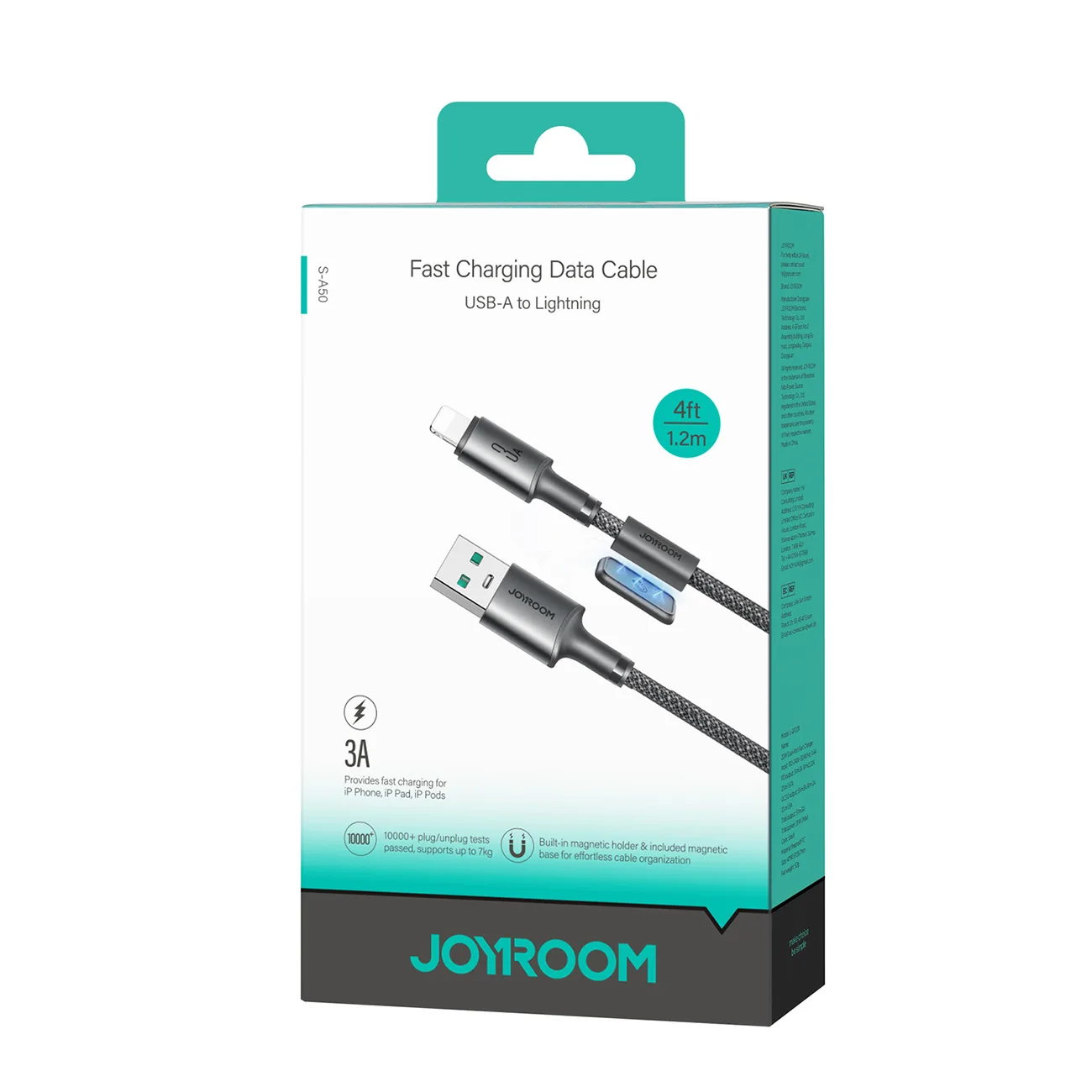 Kabel przewód USB-A - iPhone Lightning z organizerem uchwytem magnetycznym 1.2m - szary 2