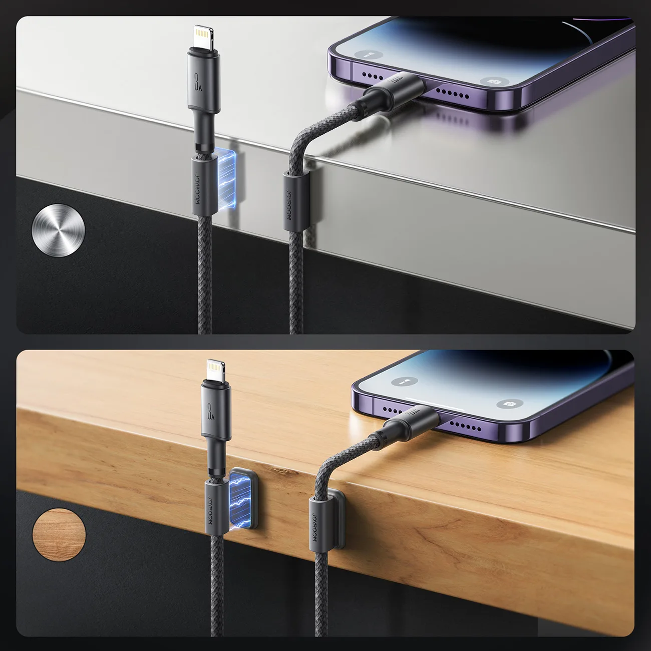 Kabel przewód USB-A - iPhone Lightning z organizerem uchwytem magnetycznym 1.2m - szary 9