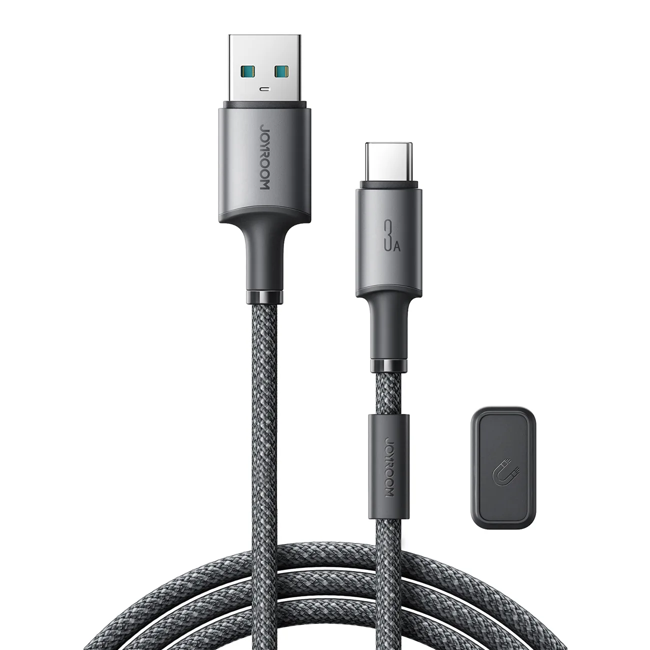 USB-A–USB-C kábel mágneses rendezővel és tartóval, 1,2 m – szürke