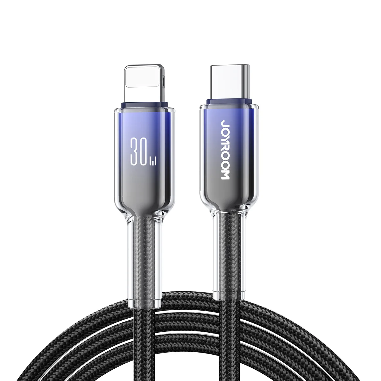 Crystal-Clear sorozat 30 W-os USB-C–iPhone Lightning kábel – 1,2 m – fekete