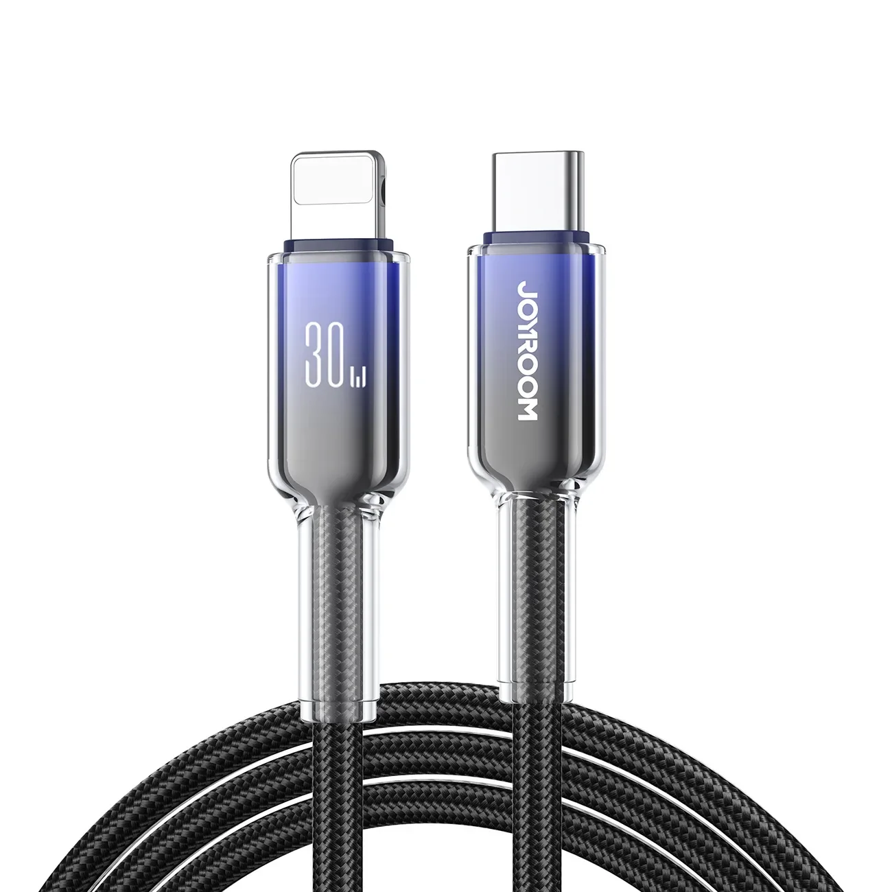 Crystal-Clear sorozat 30 W-os USB-C–iPhone Lightning kábel – 1,2 m – fekete