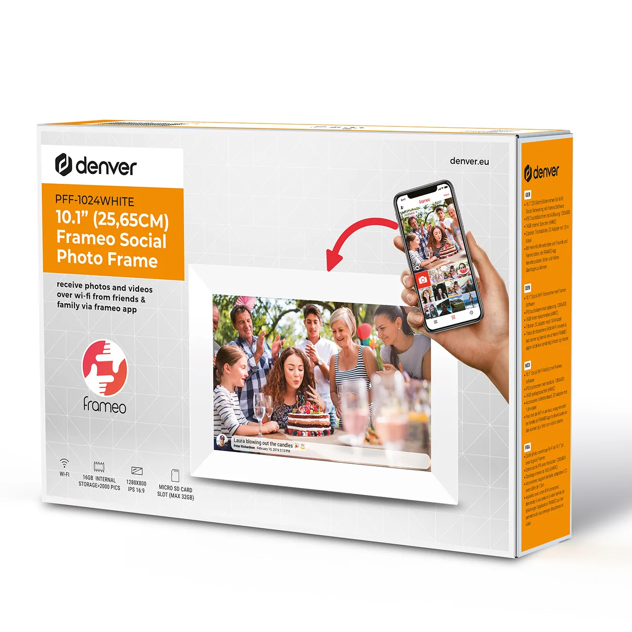Rama foto digitală Frameo PFF-1024W de 10,1'' cu 16 GB microSD și WiFi - Alb 7