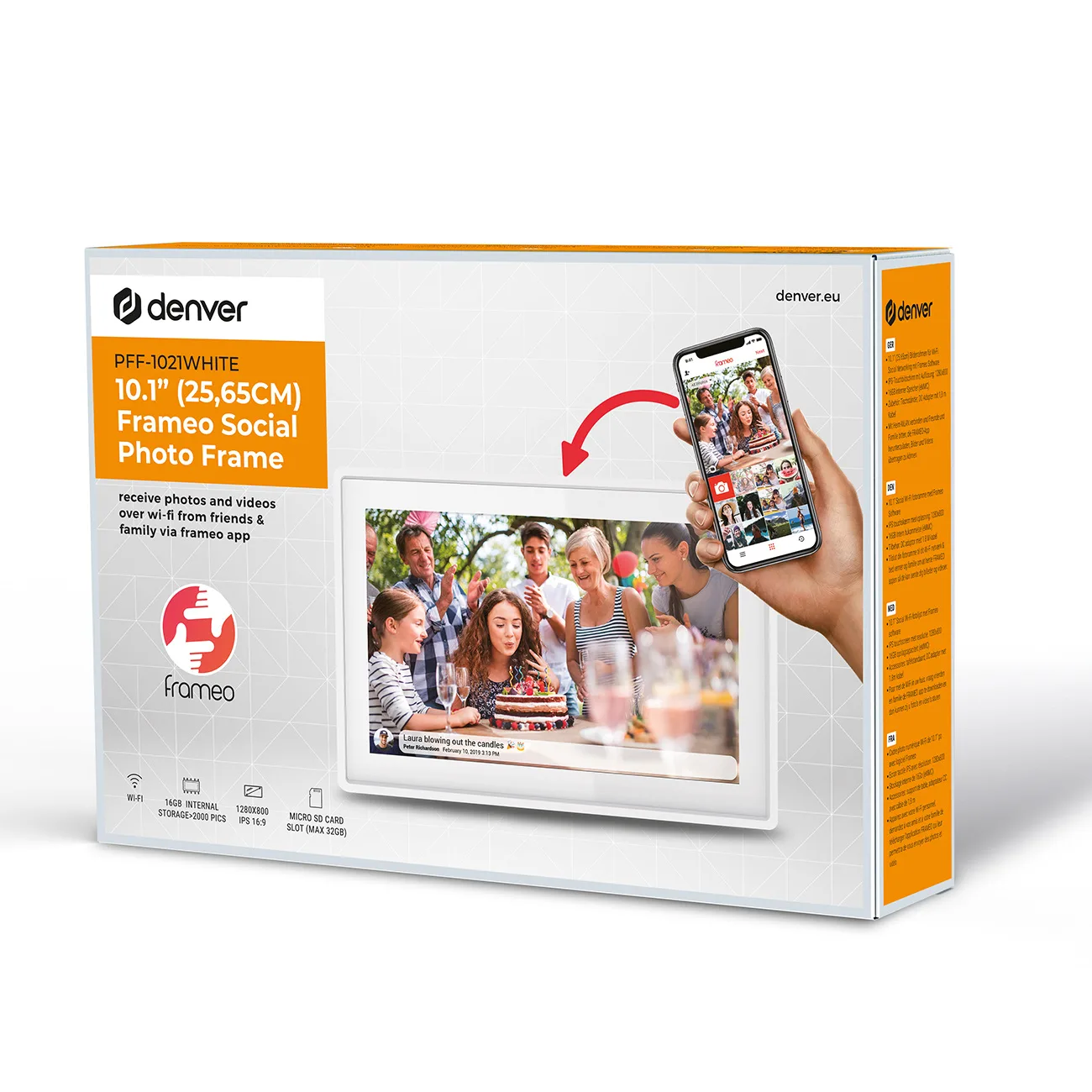 Rama foto digitală Frameo PFF-1021W de 10,1'' cu 16 GB microSD și WiFi - Alb 4