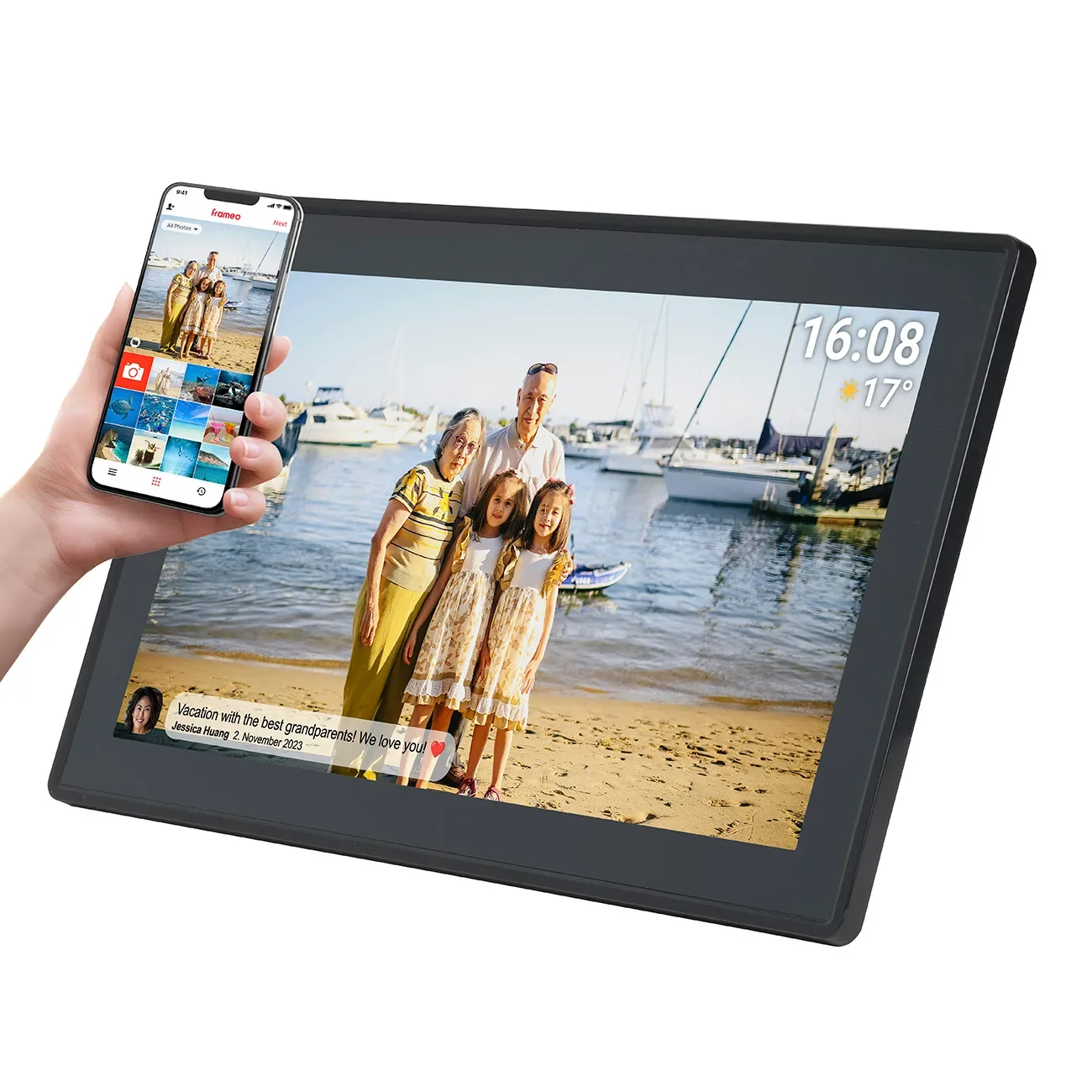 15,6 hüvelykes digitális képkeret, 16 GB-os microSD, WiFi, hangszóró, MPEG4, Frameo PFF-1515B – fekete 15,6 hüvelykes digitális képkeret, 16 GB-os microSD, WiFi, hangszóró, MPEG4, Frameo PFF-1515B – fekete