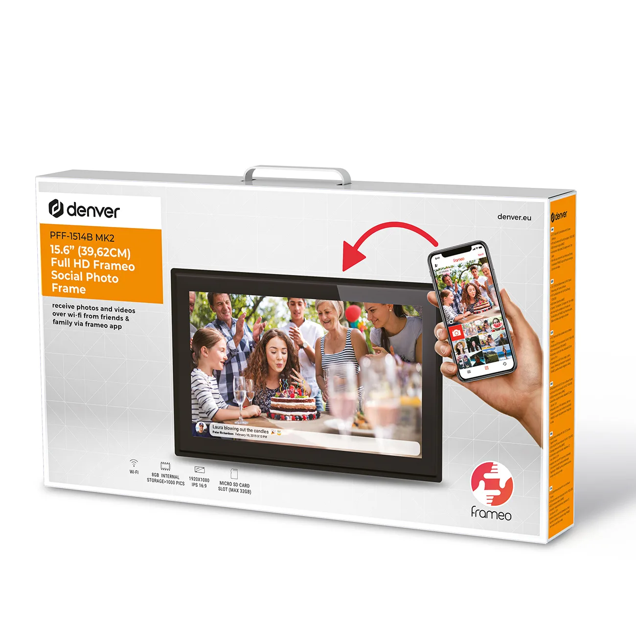 Rama foto digitală de 15,6'' cu microSD de 8 GB, WiFi și difuzor, compatibilă cu MP4 și AVI, Frameo PFF-1514B - Negru 11