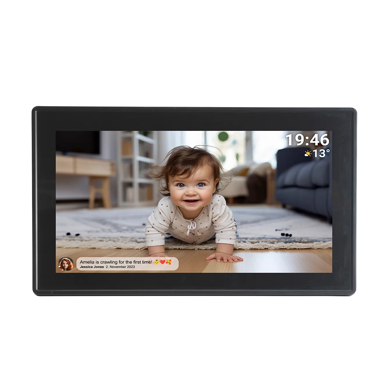 15,6 hüvelykes digitális képkeret 8 GB-os microSD-kártyával, WiFi-vel és hangszóróval, MP4 és AVI formátumok támogatásával, Frameo PFF-1514B – fekete