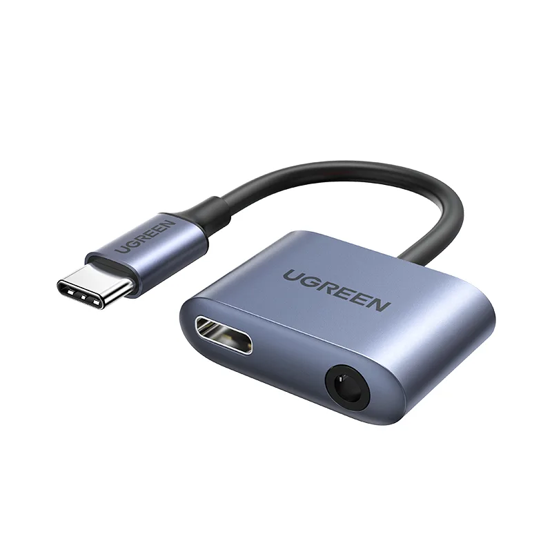 USB-C–USB-C + 3,5 mm-es mini jack audioadapter – szürke