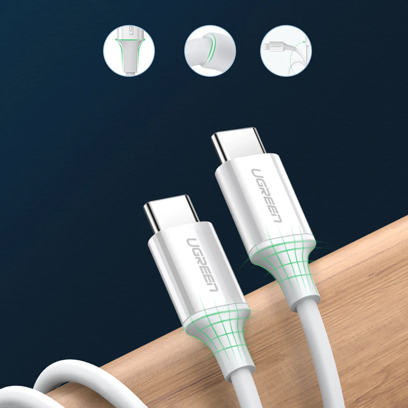 Kabel przewód USB-C - USB-C PD QC AFC 2m - biały 8