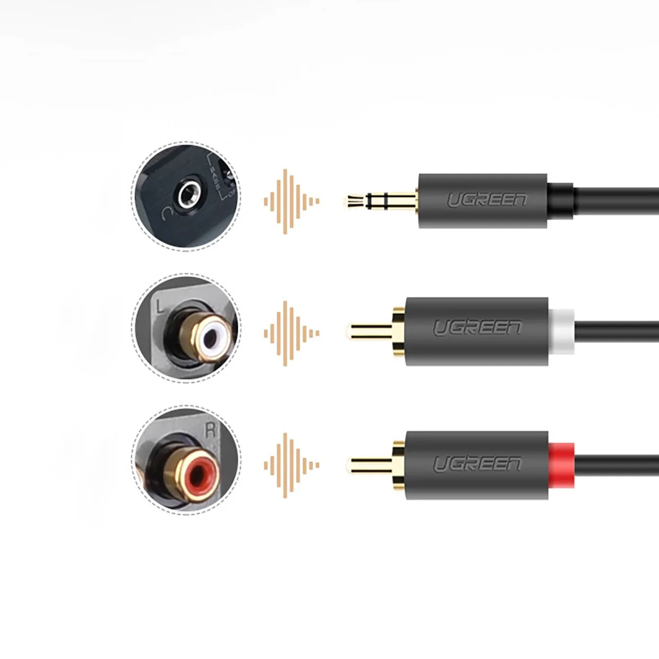 3,5 mm-es mini-jack (hím) – 2RCA (hím) audiokábel, 5 m – szürke 6
