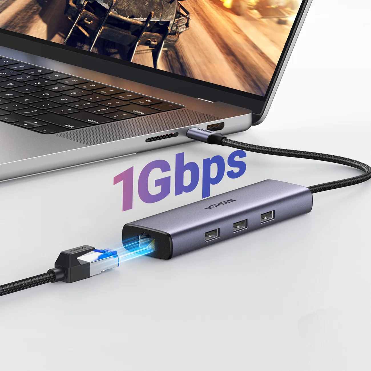 6-u-1 USB-C adapter s hubom - 3x USB-A 3.0 / HDMI / RJ45 / USB-C PD - sivi 4