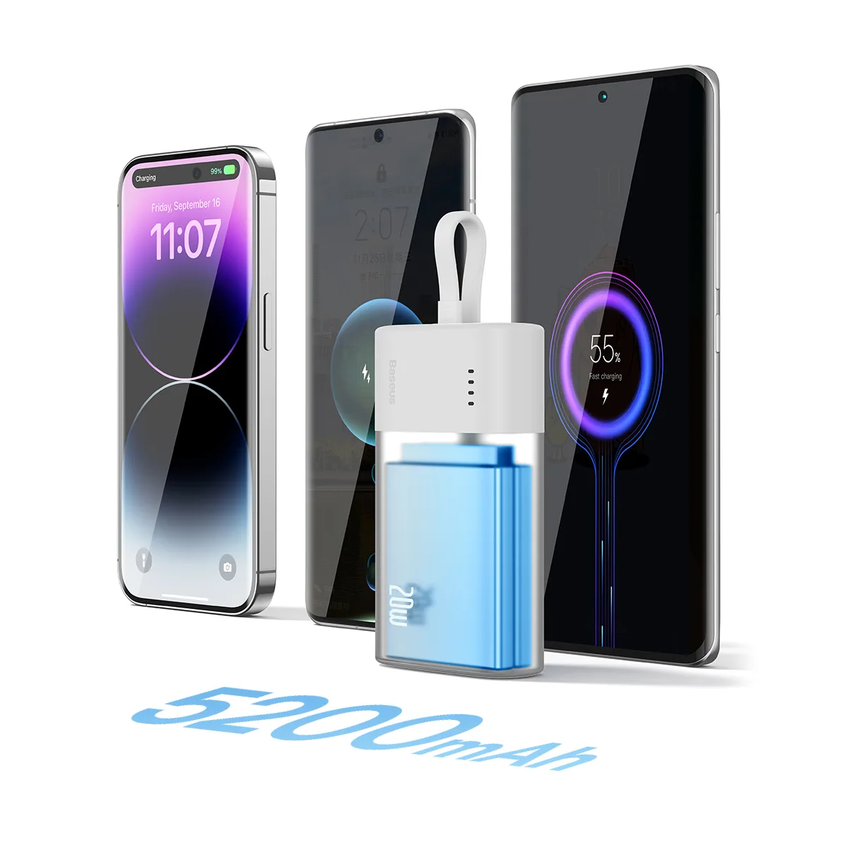 Powerbank Popsicle 5200mAh 20W z kablem Lightning 60W/20V/3A/30cm - biało-zielony 10