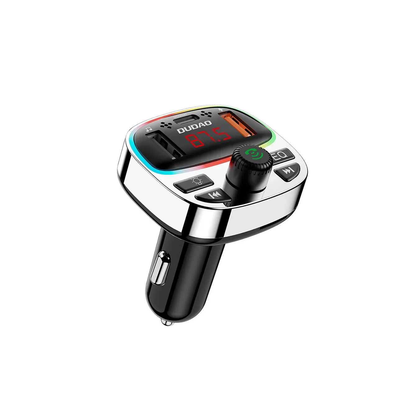 R2PRO+ autós adó 25 W-os PD töltőportokkal, Bluetooth 5.3, RGB – fekete és ezüst