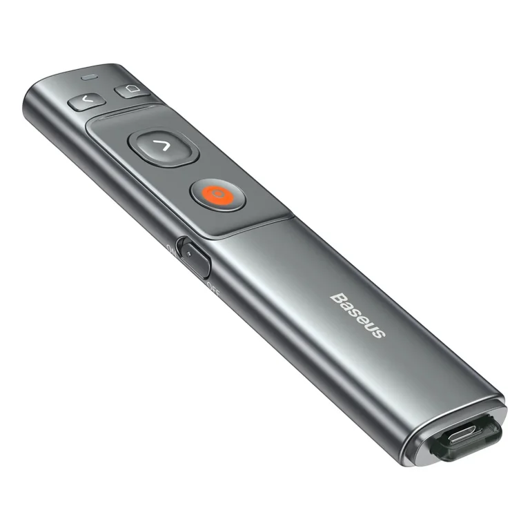 Távirányítós lézerpointer prezentációkhoz, 100 m hatótávolság, 2,4 GHz-es WiFi, USB-A/C - szürke