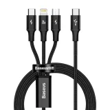 3 az 1-ben USB-C–USB-C / iPhone Lightning / microUSB kábel, 20 W PD, 1,5 m – fekete