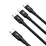 3 az 1-ben USB-C–USB-C / iPhone Lightning / microUSB kábel, 20 W PD, 1,5 m – fekete 2
