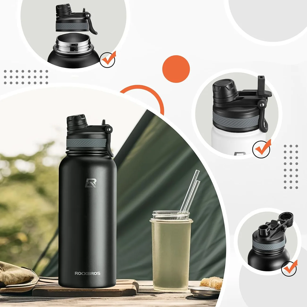 620 ml-es acél hőszigetelt kerékpáros vizes palack – fekete 6
