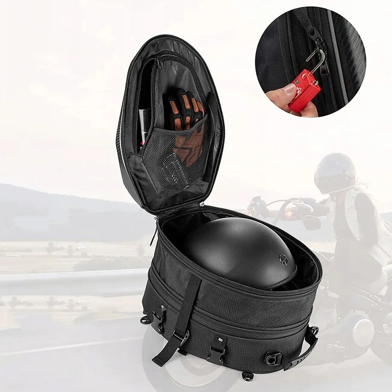 Torba motocyklowa plecak na kask mocowana na bak lub siedzeniu 35l - czarna 5