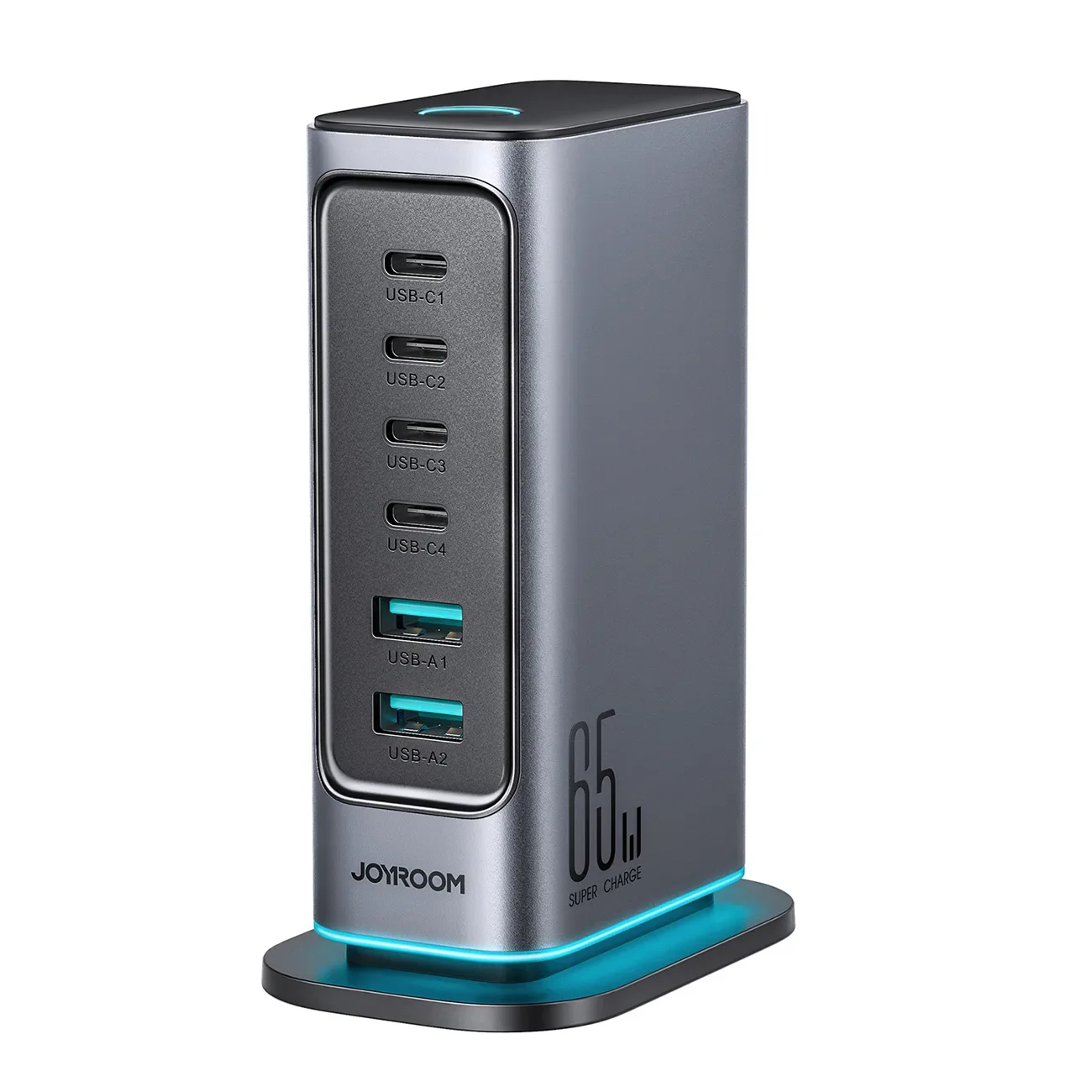 Stacja ładowania ładowarka wieloportowa GaN 65W EU 4x USB-C i 2x USB-A - ciemnoszara Stacja ładowania ładowarka wieloportowa GaN 65W EU 4x USB-C i 2x USB-A - ciemnoszara