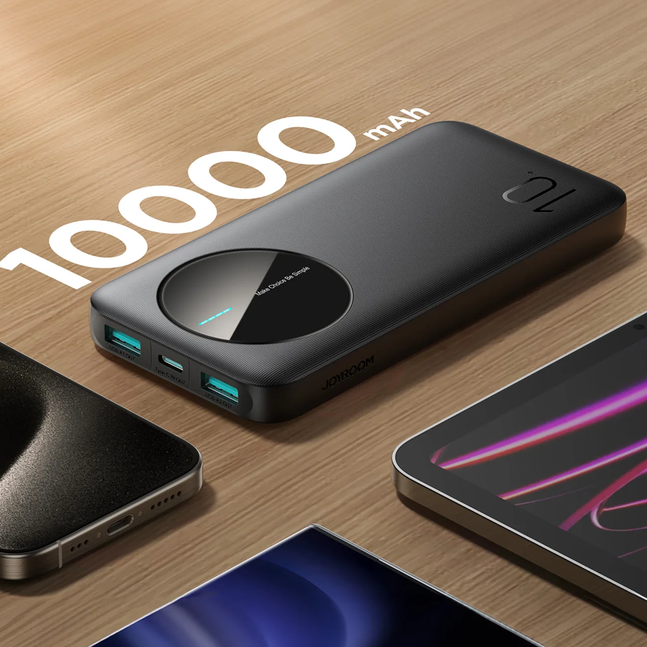 JR-PBF12 Power Bank de 10000 mAh, 2,4 A, cu 2 porturi USB-A și 1 port USB-C - negru 11