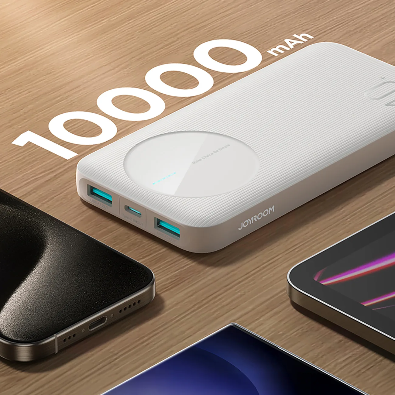 JR-PBF12 10000 mAh 2,4 A 2x USB-A 1x USB-C Powerbank – weiß 10
