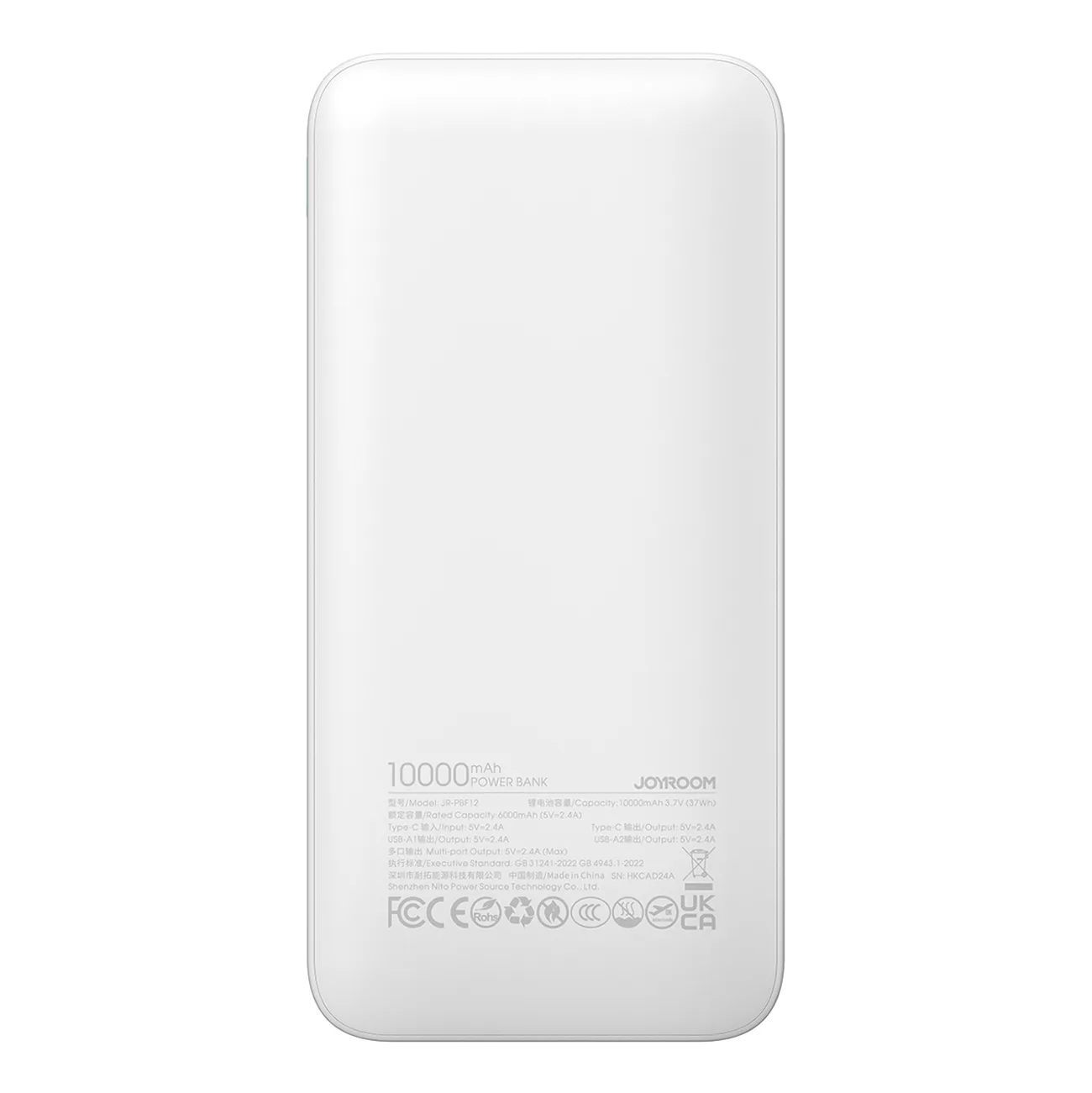 JR-PBF12 10000 mAh 2,4 A 2x USB-A 1x USB-C Powerbank – weiß 3