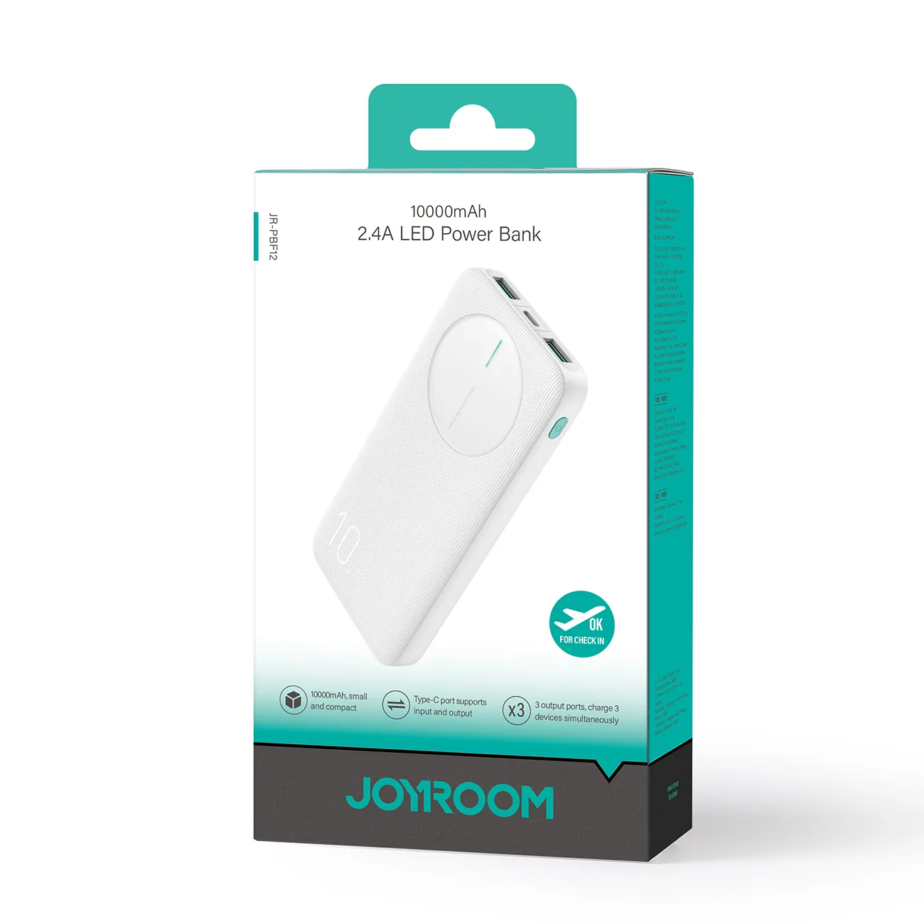 JR-PBF12 10000 mAh 2,4 A 2x USB-A 1x USB-C Powerbank – weiß 7