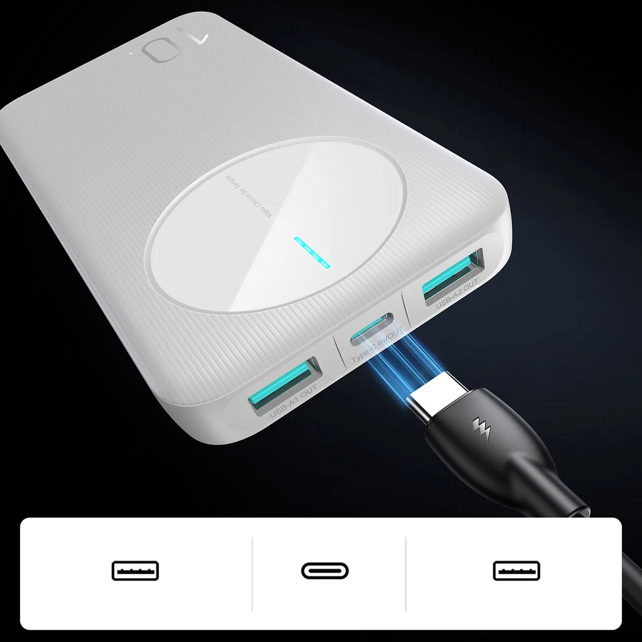 JR-PBF12 10000 mAh 2,4 A 2x USB-A 1x USB-C Powerbank – weiß 8