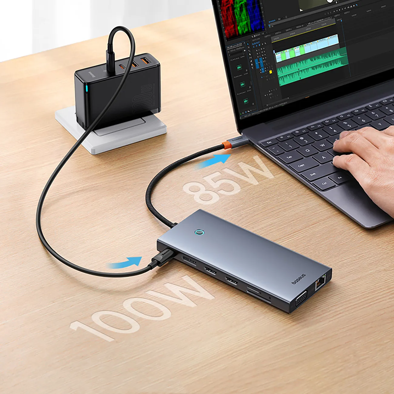 13-u-1 HUB adapter PortalJoy serija USB-C HDMI DP VGA USB-A PD RJ45 SD TF AUX - sivi 11