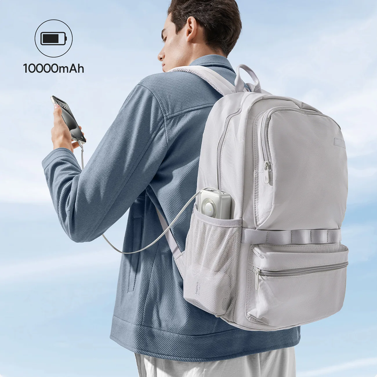 Powerbank Free2Pull 10000mAh 30W z portem USB-C i rozwijanym kablem USB-C - szary 10