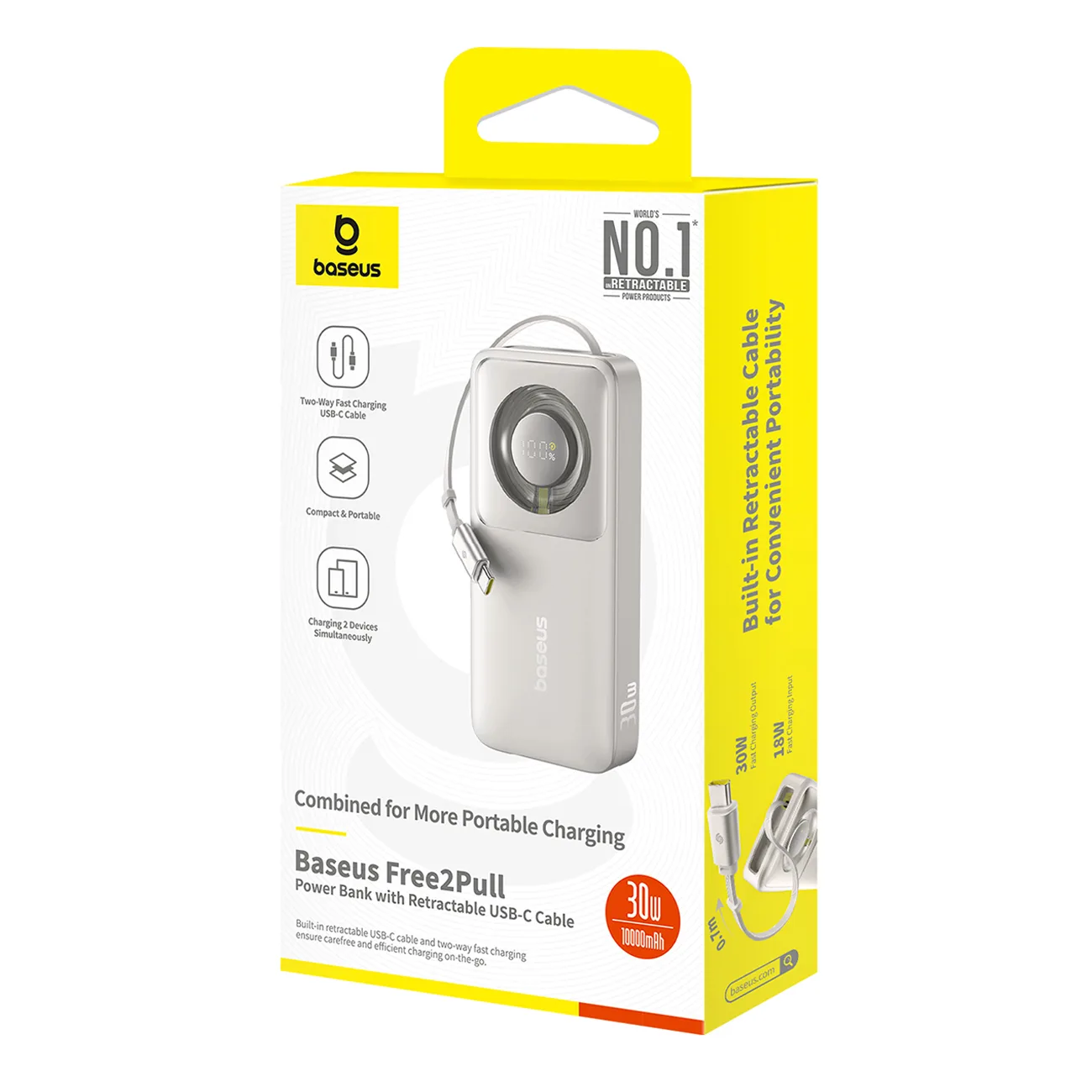 Powerbank Free2Pull 10000mAh 30W z portem USB-C i rozwijanym kablem USB-C - szary 4