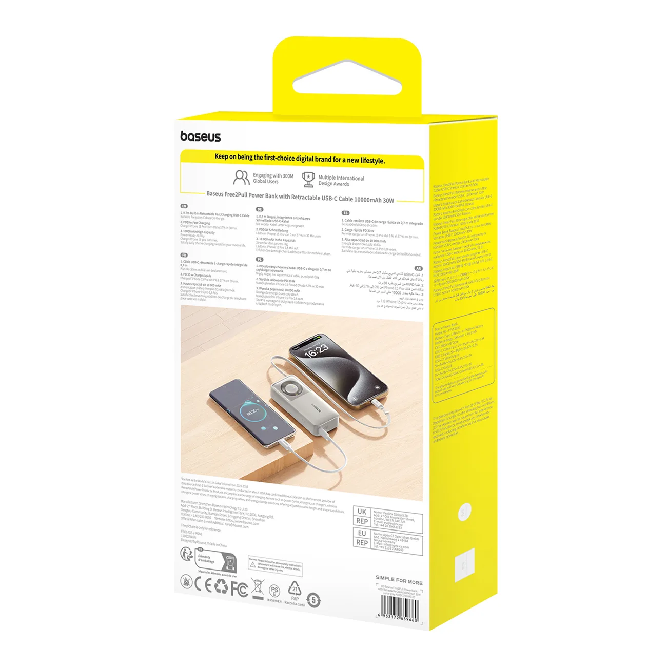 Powerbank Free2Pull 10000mAh 30W z portem USB-C i rozwijanym kablem USB-C - szary 5