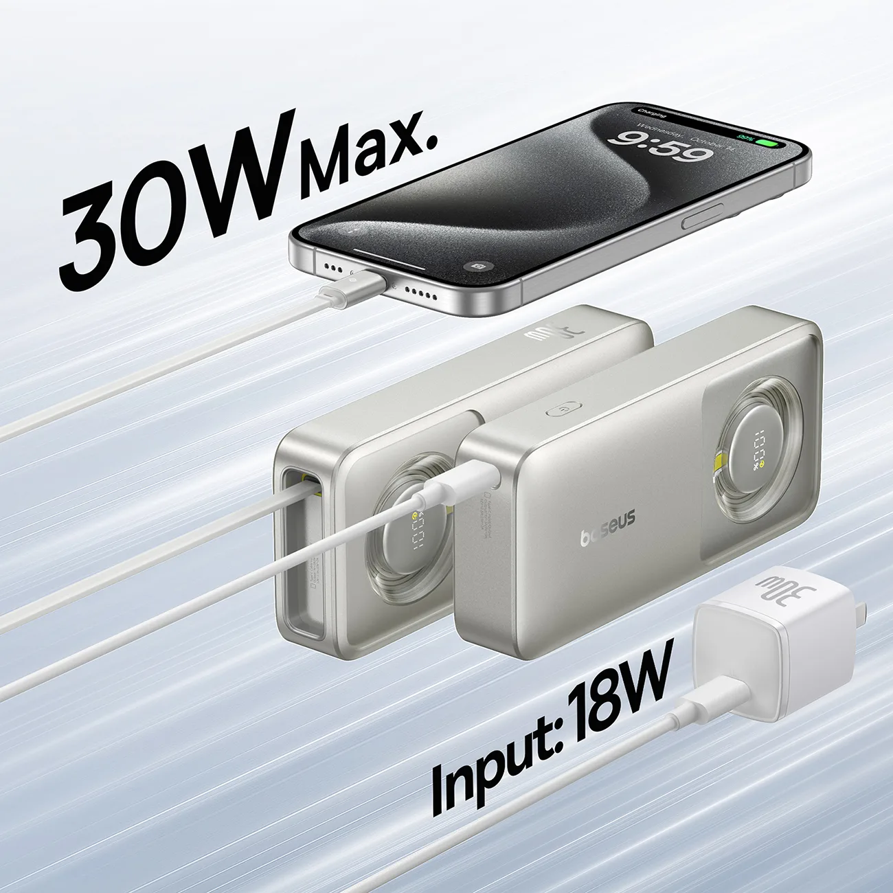 Powerbank Free2Pull 10000mAh 30W z portem USB-C i rozwijanym kablem USB-C - szary 7