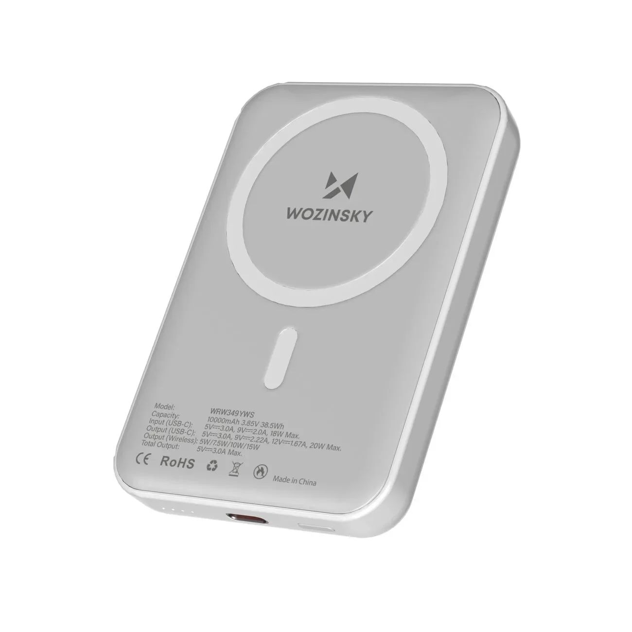 10.000 mAh magnetska power bank s USB-C kabelom od 25 cm - bijela